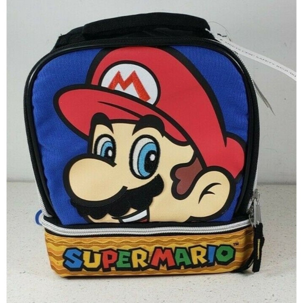Super Mario Lunch Bag Nintendo Insulated 2 Compartment Zippered Box School Lunch